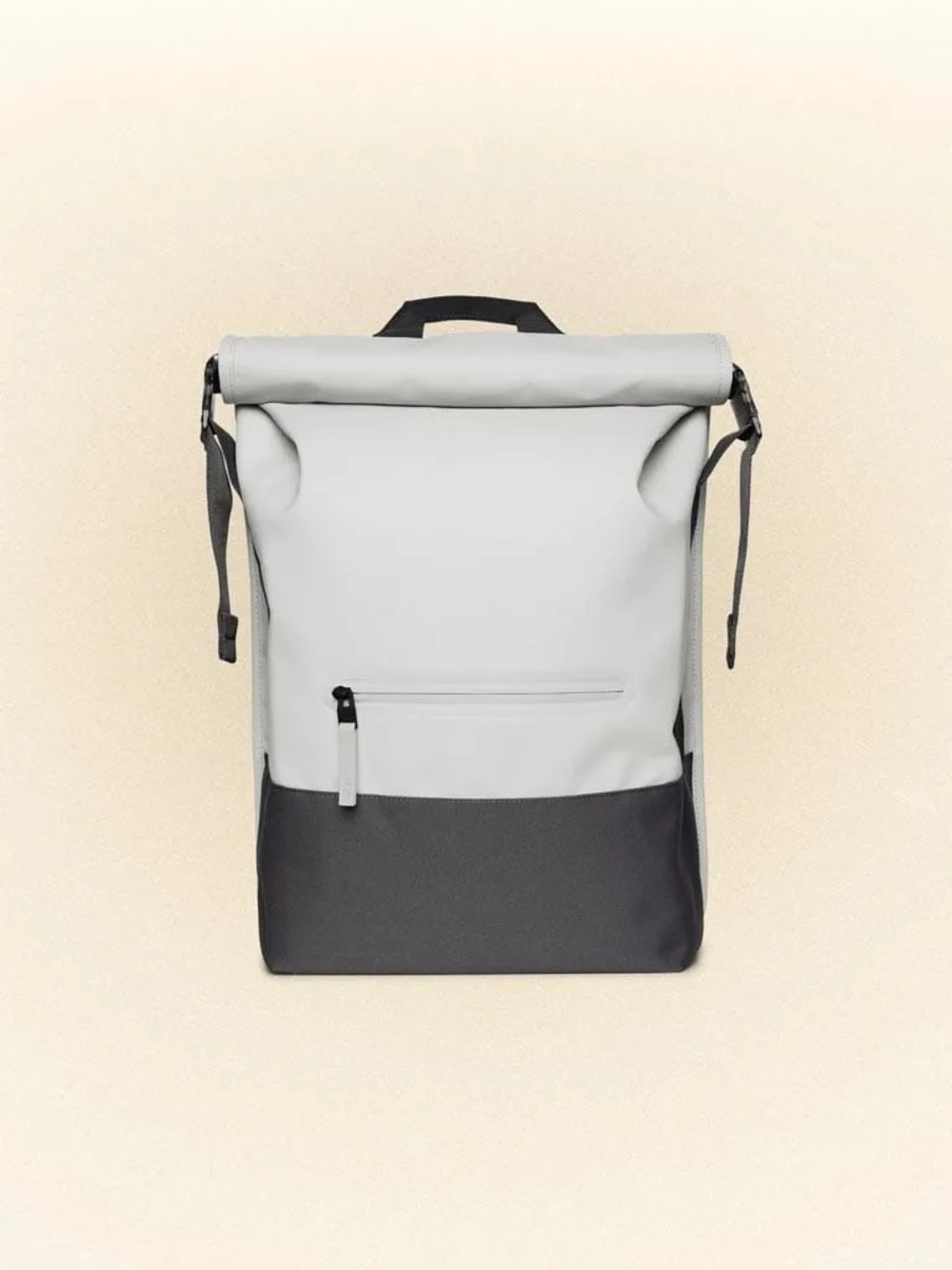 Rains Light Gray and Dark Gray Roll-Top Backpack